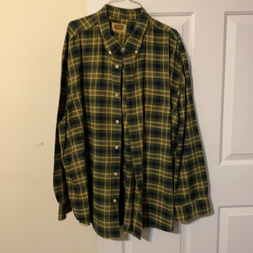 Foundry long sleeve button down collar dress shirt. Green plaid. 3XL